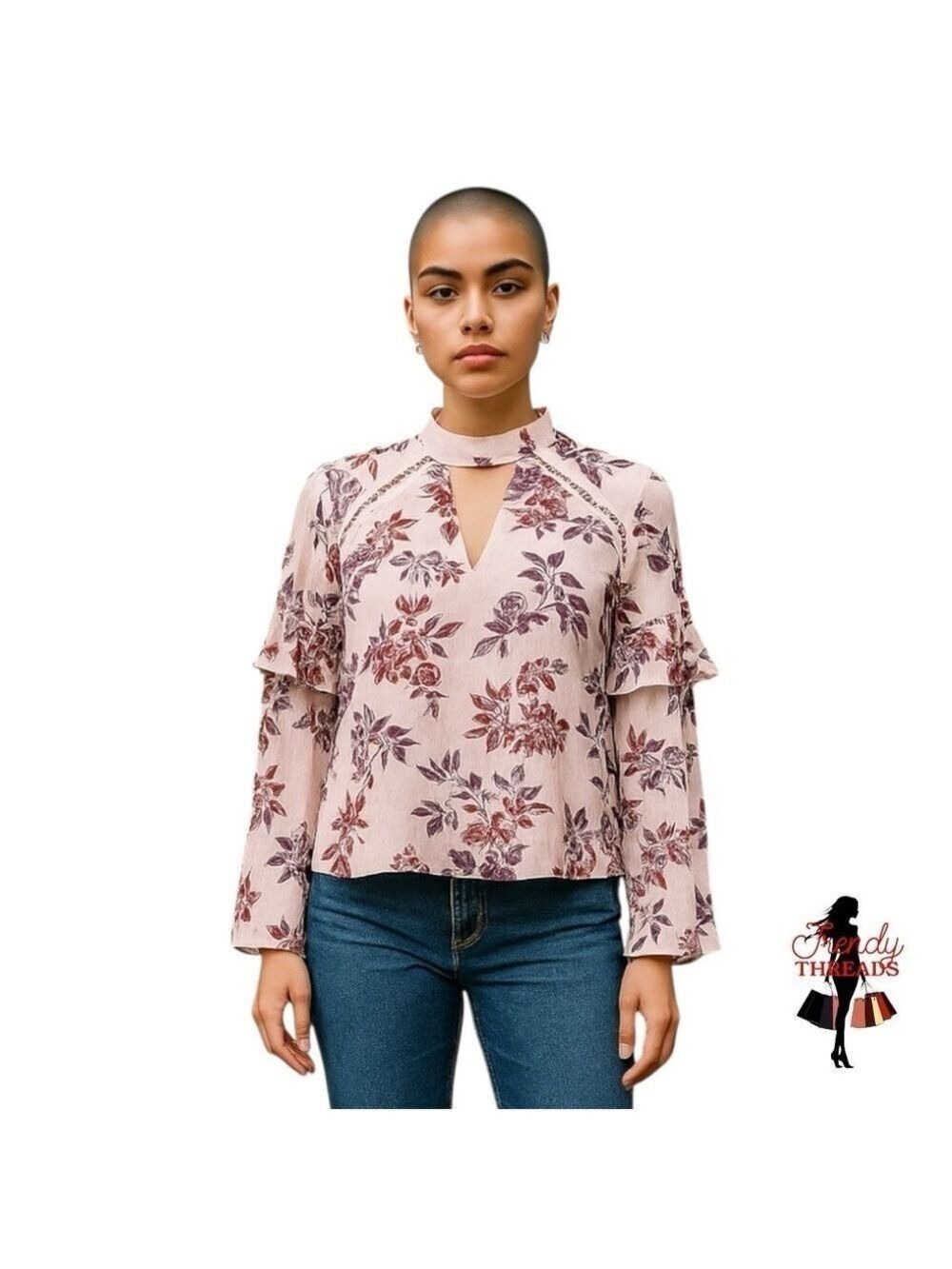 Express NEW XXS Sheer Floral Blouse Ruffled Chiffon Corpcore Keyhole NWT Pink